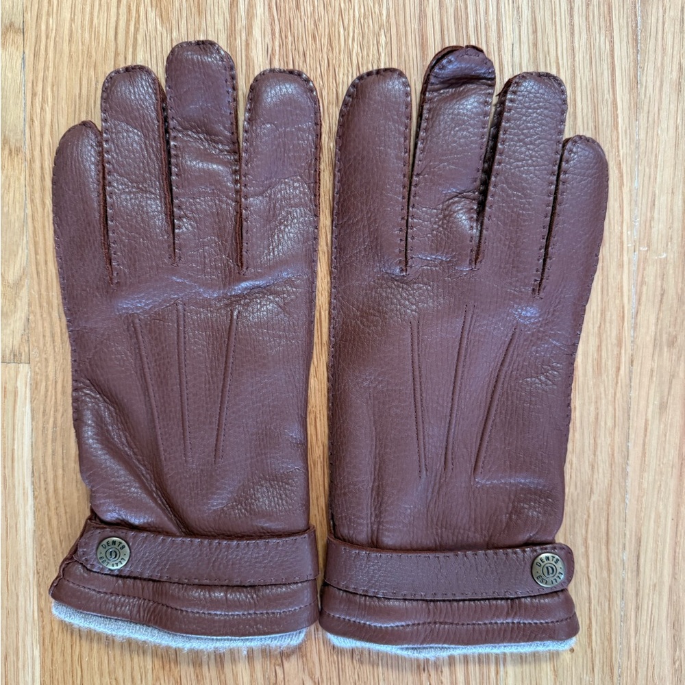 Dents Brown Three Point Leather Gloves with Cashmere Lining Size 10